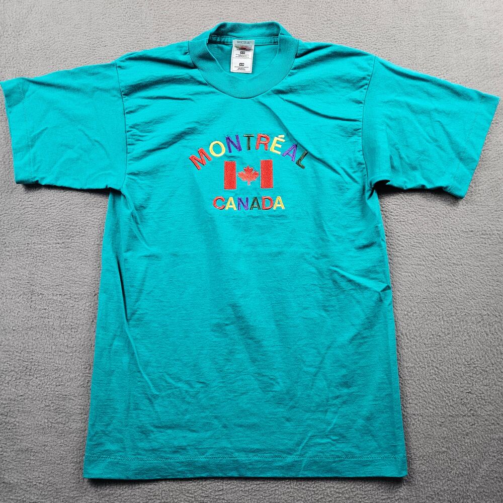 Vintage Montreal Canada Shirt Souvenir Women Small Kids XL Teal Short Sleeve